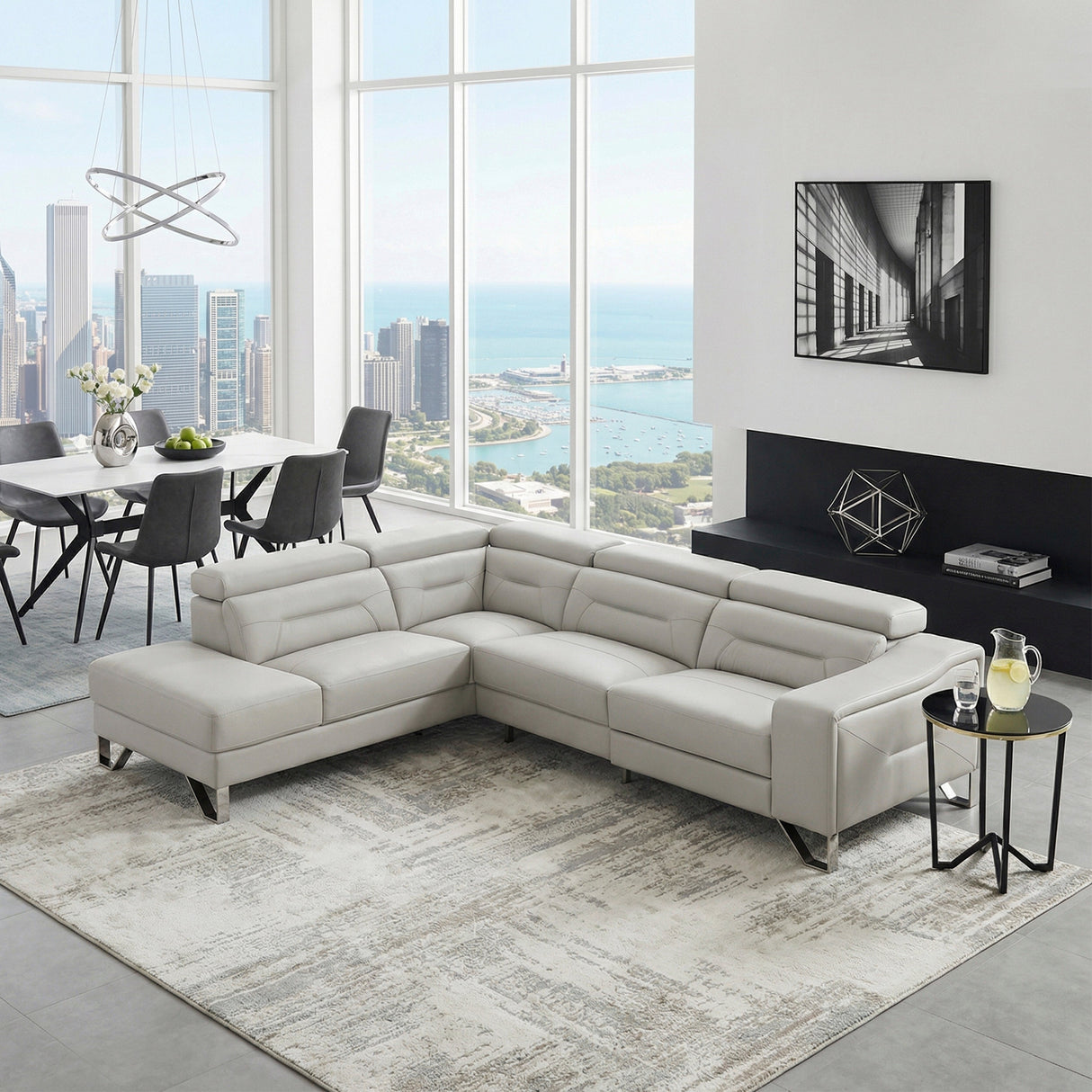 Ventura Light Gray Leather Left Side Chaise Sectional with Adjustable Headrests by Homelegance at Eve Furniture