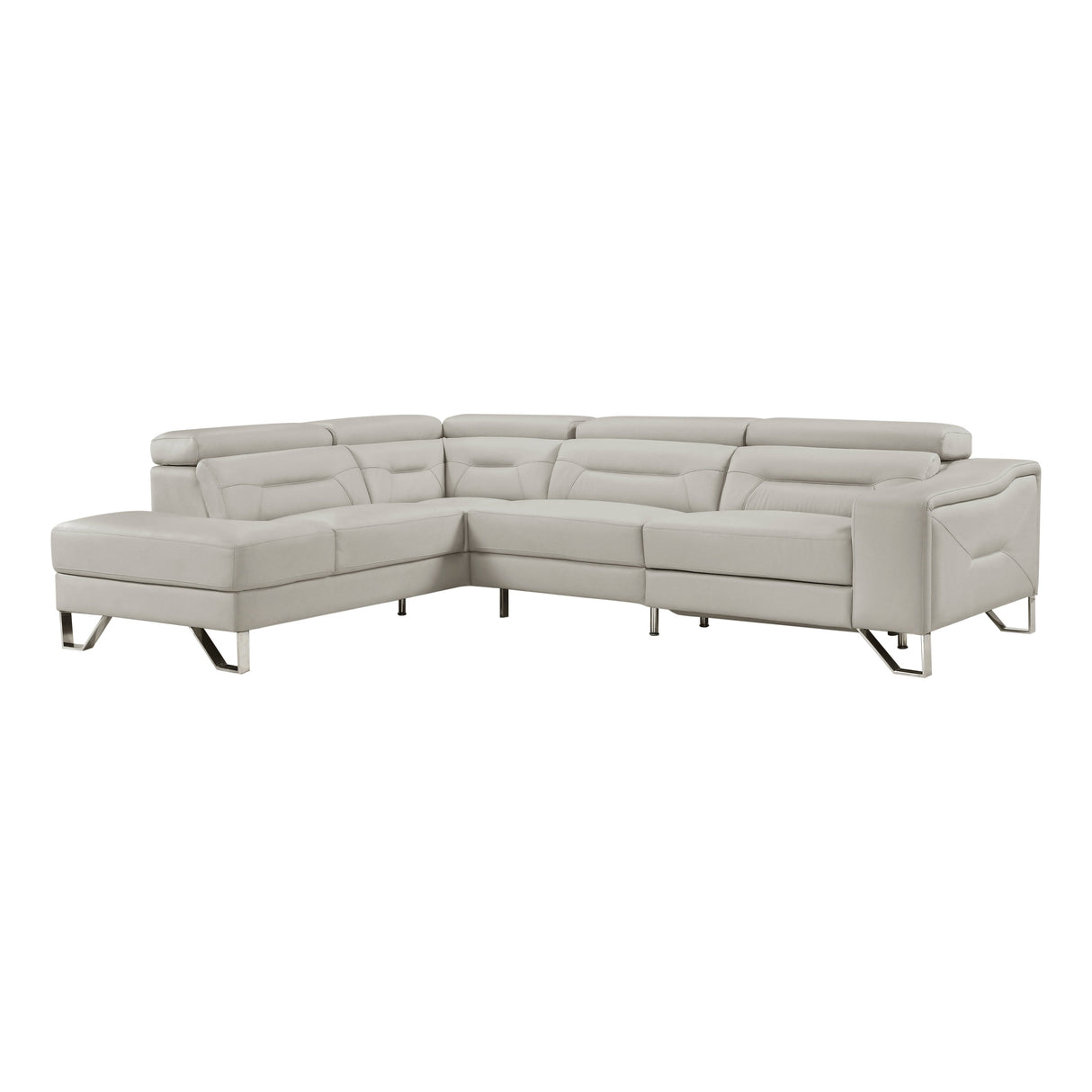 Ventura Light Gray Leather Left Side Chaise Sectional with Adjustable Headrests by Homelegance at Eve Furniture
