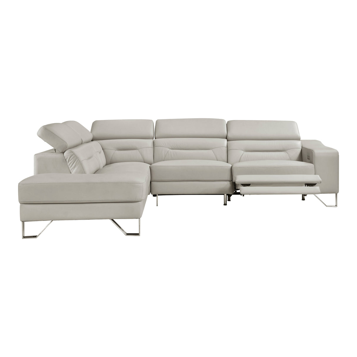 Ventura Light Gray Leather Left Side Chaise Sectional with Adjustable Headrests by Homelegance at Eve Furniture