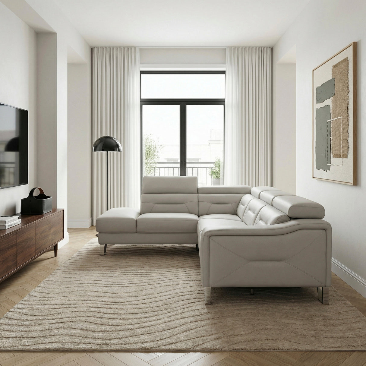 Ventura Light Gray Leather Left Side Chaise Sectional with Adjustable Headrests by Homelegance at Eve Furniture