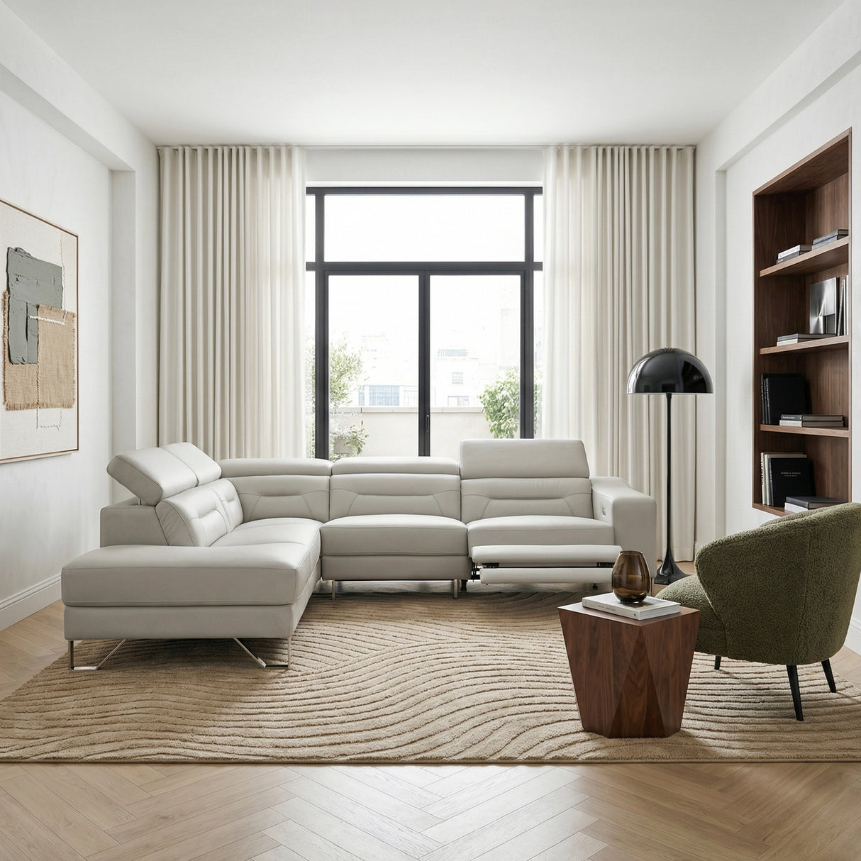Ventura Light Gray Leather Left Side Chaise Sectional with Adjustable Headrests by Homelegance at Eve Furniture