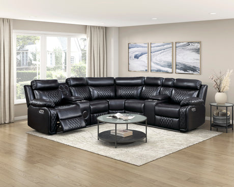 Cipher Black 3-Piece Power Reclining Sectional with Two Consoles, Speakers, Subwoofer, LED Lighting and Charging Port by Homelegance at Eve Furniture