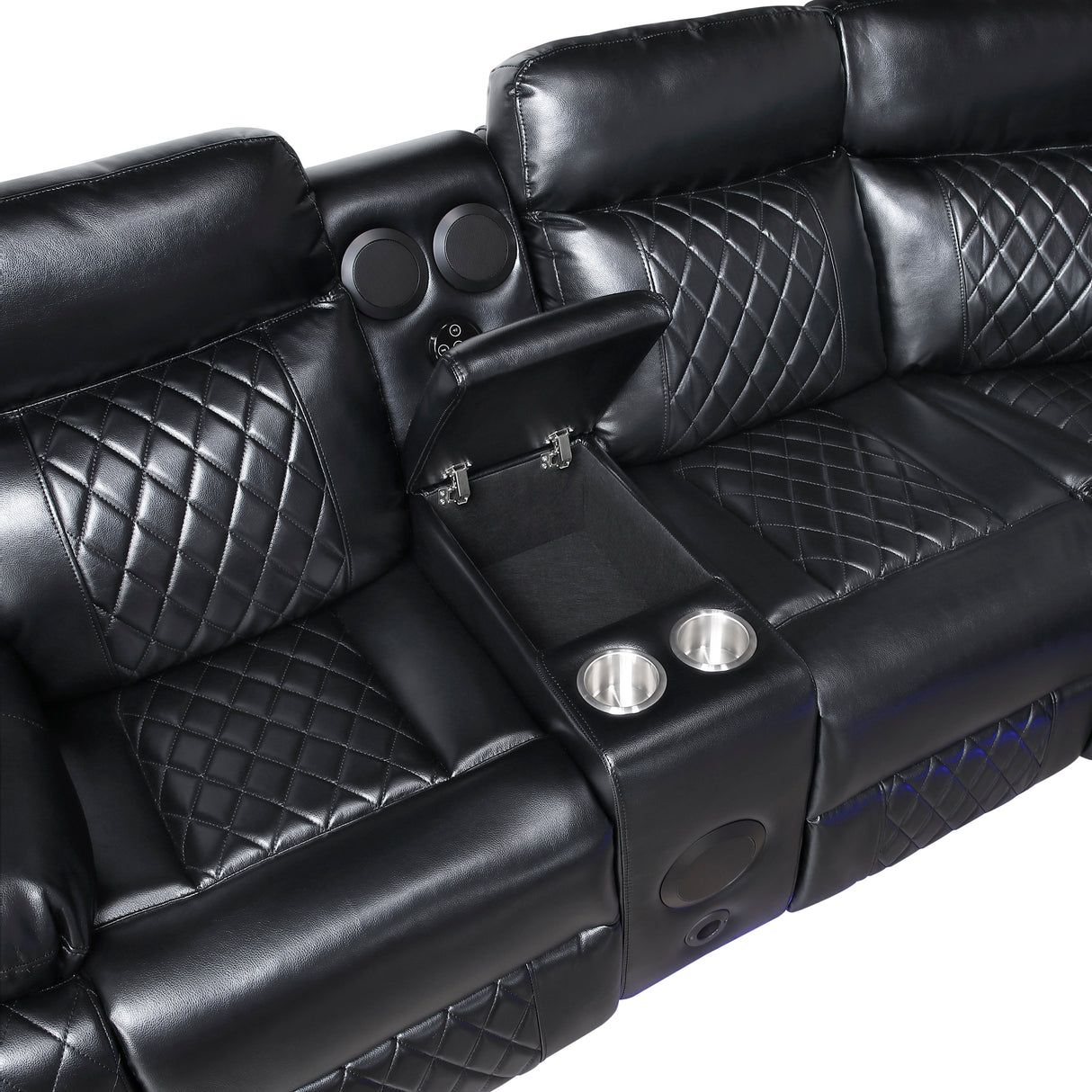 Cipher Black 3-Piece Power Reclining Sectional with Two Consoles, Speakers, Subwoofer, LED Lighting and Charging Port by Homelegance at Eve Furniture