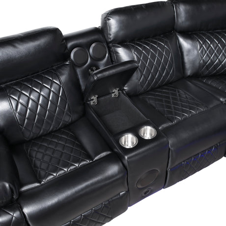 Cipher Black 3-Piece Power Reclining Sectional with Two Consoles, Speakers, Subwoofer, LED Lighting and Charging Port by Homelegance at Eve Furniture