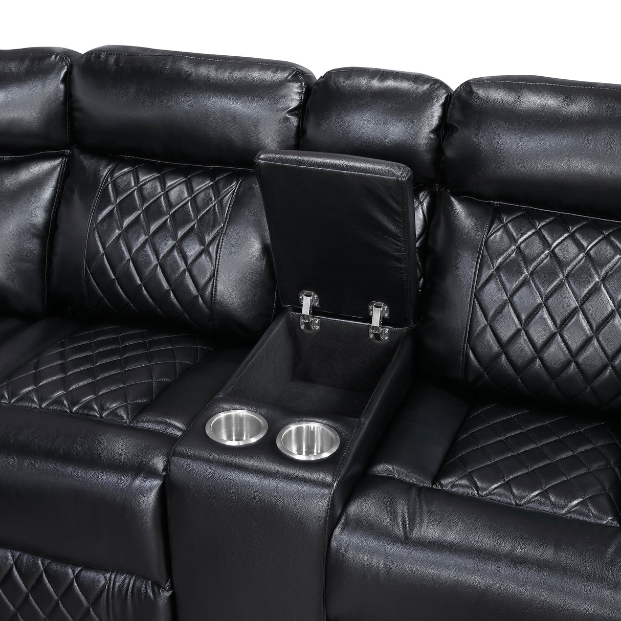 Cipher Black 3-Piece Power Reclining Sectional with Two Consoles, Speakers, Subwoofer, LED Lighting and Charging Port by Homelegance at Eve Furniture