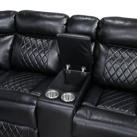 Cipher Black 3-Piece Power Reclining Sectional with Two Consoles, Speakers, Subwoofer, LED Lighting and Charging Port by Homelegance at Eve Furniture