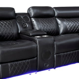 Cipher Black 3-Piece Power Reclining Sectional with Two Consoles, Speakers, Subwoofer, LED Lighting and Charging Port by Homelegance at Eve Furniture
