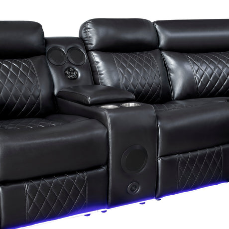 Cipher Black 3-Piece Power Reclining Sectional with Two Consoles, Speakers, Subwoofer, LED Lighting and Charging Port by Homelegance at Eve Furniture