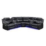 Cipher Black 3-Piece Power Reclining Sectional with Two Consoles, Speakers, Subwoofer, LED Lighting and Charging Port by Homelegance at Eve Furniture