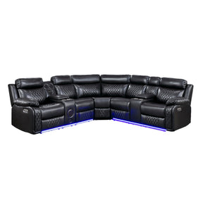 Cipher Black 3-Piece Power Reclining Sectional with Two Consoles, Speakers, Subwoofer, LED Lighting and Charging Port by Homelegance at Eve Furniture