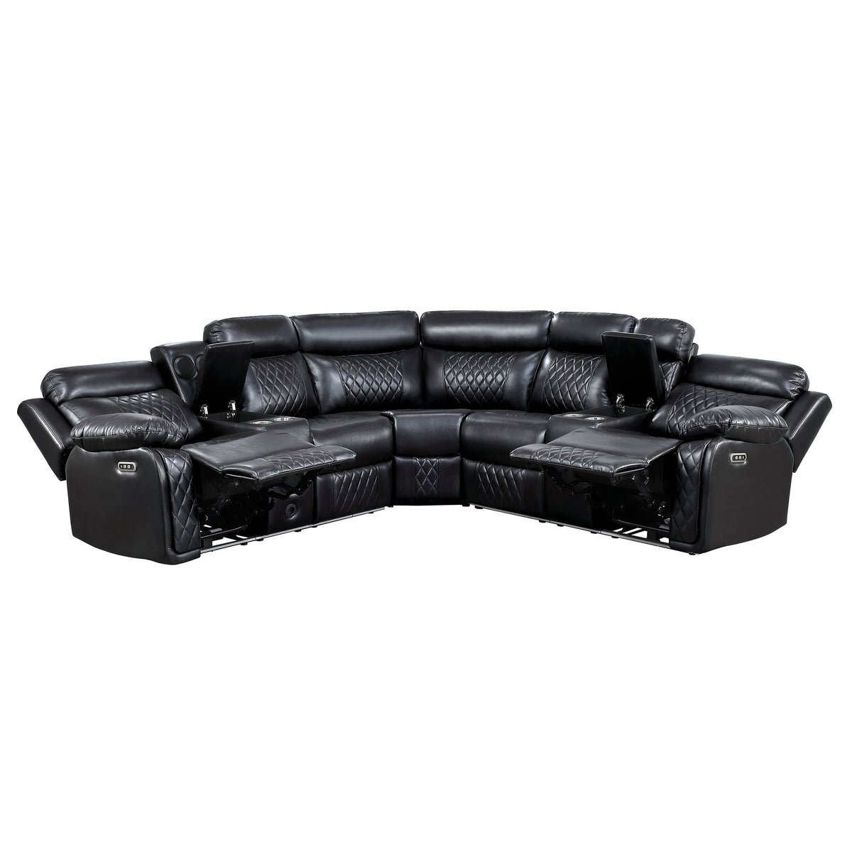 Cipher Black 3-Piece Power Reclining Sectional with Two Consoles, Speakers, Subwoofer, LED Lighting and Charging Port by Homelegance at Eve Furniture
