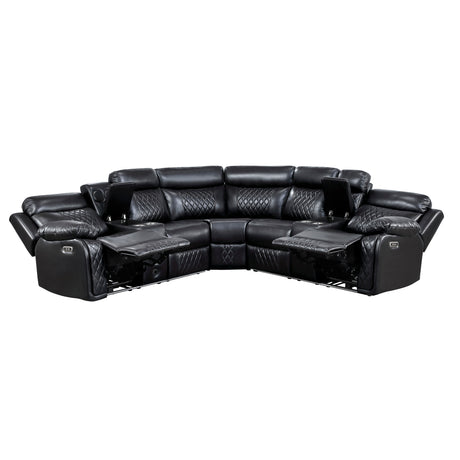 Cipher Black 3-Piece Power Reclining Sectional with Two Consoles, Speakers, Subwoofer, LED Lighting and Charging Port by Homelegance at Eve Furniture