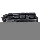 Cipher Black 3-Piece Power Reclining Sectional with Two Consoles, Speakers, Subwoofer, LED Lighting and Charging Port by Homelegance at Eve Furniture