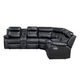 Cipher Black 3-Piece Power Reclining Sectional with Two Consoles, Speakers, Subwoofer, LED Lighting and Charging Port by Homelegance at Eve Furniture