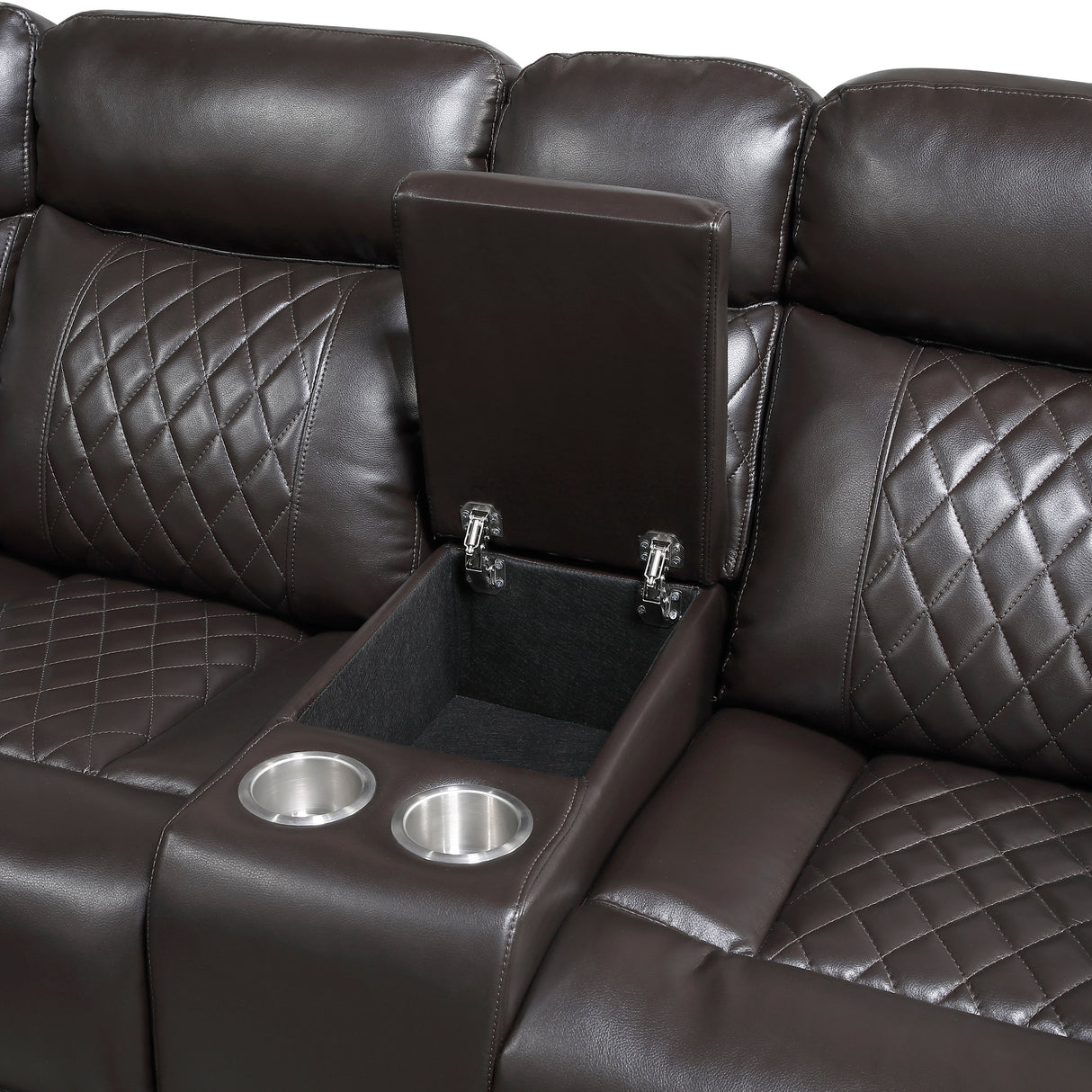 Cipher Dark Brown 3-Piece Power Reclining Sectional with Two Consoles, Speakers, Subwoofer, LED Lighting and Charging Port by Homelegance at Eve Furniture