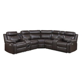 Cipher Dark Brown 3-Piece Power Reclining Sectional with Two Consoles, Speakers, Subwoofer, LED Lighting and Charging Port by Homelegance at Eve Furniture