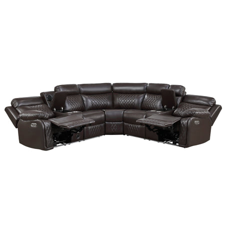 Cipher Dark Brown 3-Piece Power Reclining Sectional with Two Consoles, Speakers, Subwoofer, LED Lighting and Charging Port by Homelegance at Eve Furniture