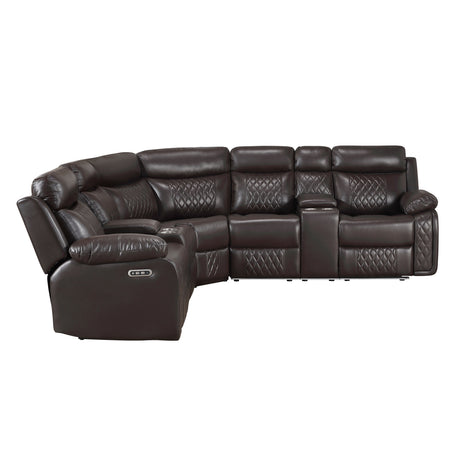 Cipher Dark Brown 3-Piece Power Reclining Sectional with Two Consoles, Speakers, Subwoofer, LED Lighting and Charging Port by Homelegance at Eve Furniture