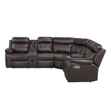 Cipher Dark Brown 3-Piece Power Reclining Sectional with Two Consoles, Speakers, Subwoofer, LED Lighting and Charging Port by Homelegance at Eve Furniture