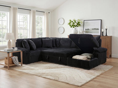 Ridge Black 3-Piece Right Side Chaise Sectional with Pull-out Bed and Hidden Storage by Homelegance at Eve Furniture
