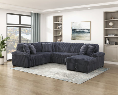 Ridge Dark Gray Corduroy 3-Piece Right Side Chaise Sectional with Pull-out Bed and Hidden Storage by Homelegance at Eve Furniture