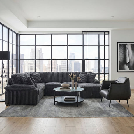 Ridge Dark Gray Corduroy 3-Piece Right Side Chaise Sectional with Pull-out Bed and Hidden Storage by Homelegance at Eve Furniture