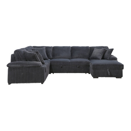 Ridge Dark Gray Corduroy 3-Piece Right Side Chaise Sectional with Pull-out Bed and Hidden Storage by Homelegance at Eve Furniture