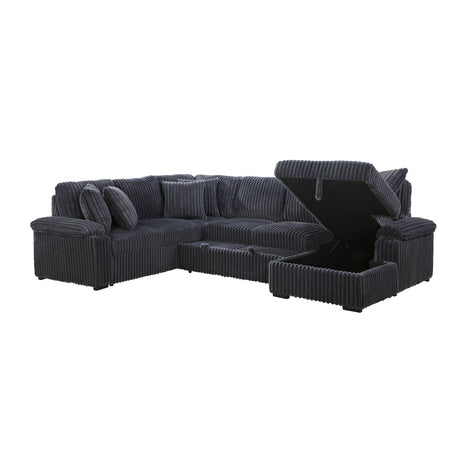 Ridge Dark Gray Corduroy 3-Piece Right Side Chaise Sectional with Pull-out Bed and Hidden Storage by Homelegance at Eve Furniture