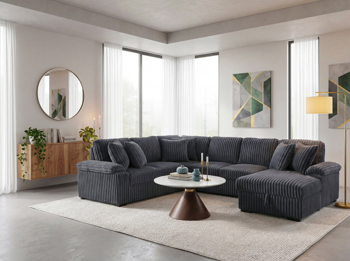 Ridge Dark Gray Corduroy 3-Piece Right Side Chaise Sectional with Pull-out Bed and Hidden Storage by Homelegance at Eve Furniture