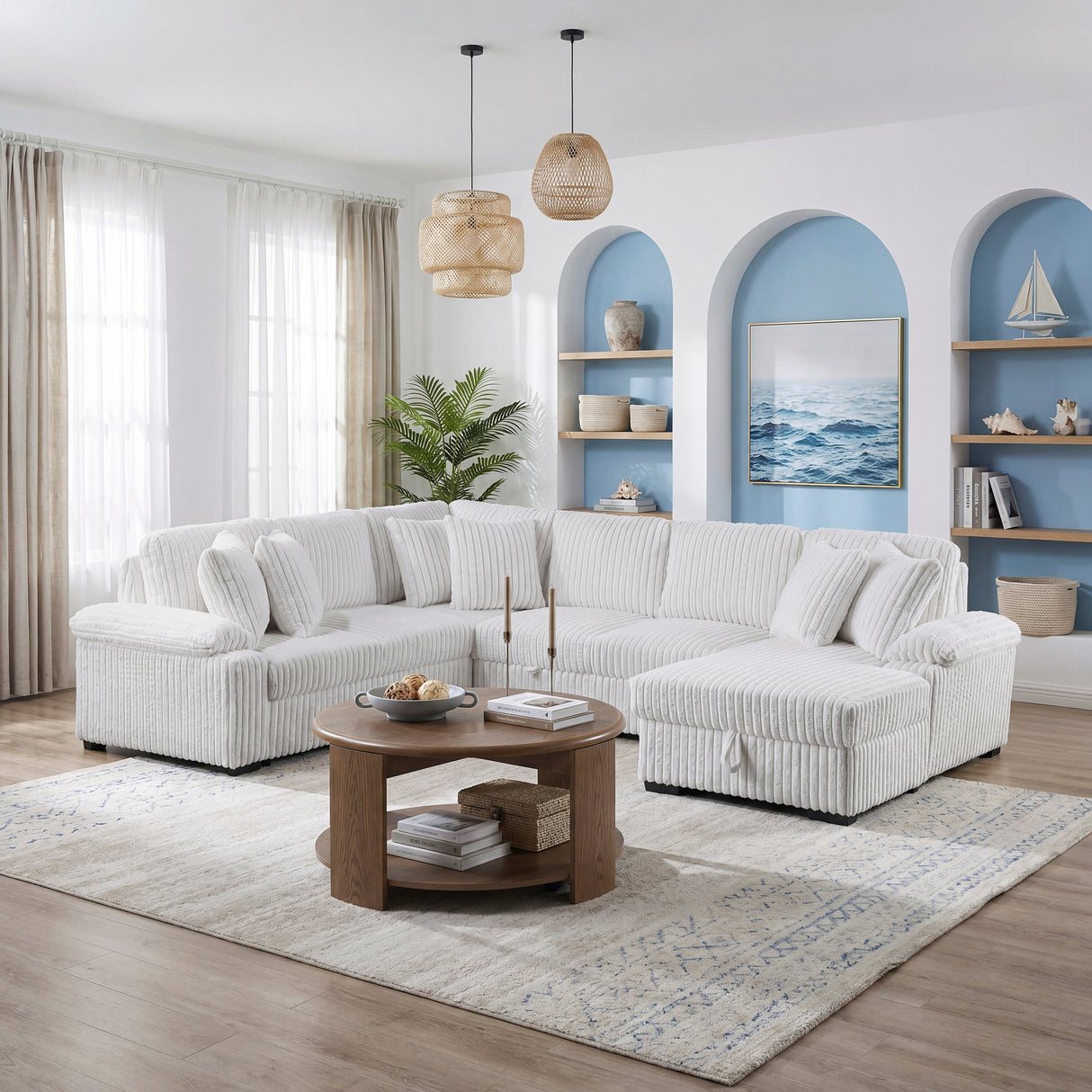 Ridge White 3-Piece Right Side Chaise Sectional with Pull-out Bed and Hidden Storage by Homelegance at Eve Furniture