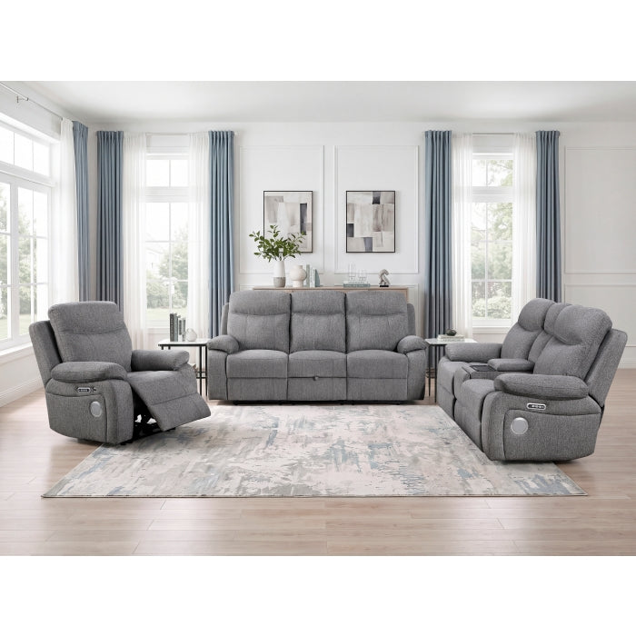 Centric Grey Power Reclining Chair with Power Headrest, Power Lumbar Support, Bluetooth Speakers and Charging Ports by Homelegance at Eve Furniture