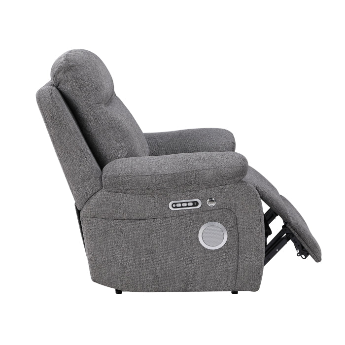 Centric Grey Power Reclining Chair with Power Headrest, Power Lumbar Support, Bluetooth Speakers and Charging Ports by Homelegance at Eve Furniture