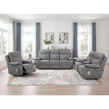 Centric Grey Power Double Reclining Love Seat with Center Console, Power Headrests, Power Lumbar Support, Wireless Charger, Hidden Cup Holders, Bluetooth Speakers and Charging Ports by Homelegance at Eve Furniture