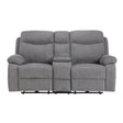 Centric Grey Power Double Reclining Love Seat with Center Console, Power Headrests, Power Lumbar Support, Wireless Charger, Hidden Cup Holders, Bluetooth Speakers and Charging Ports by Homelegance at Eve Furniture