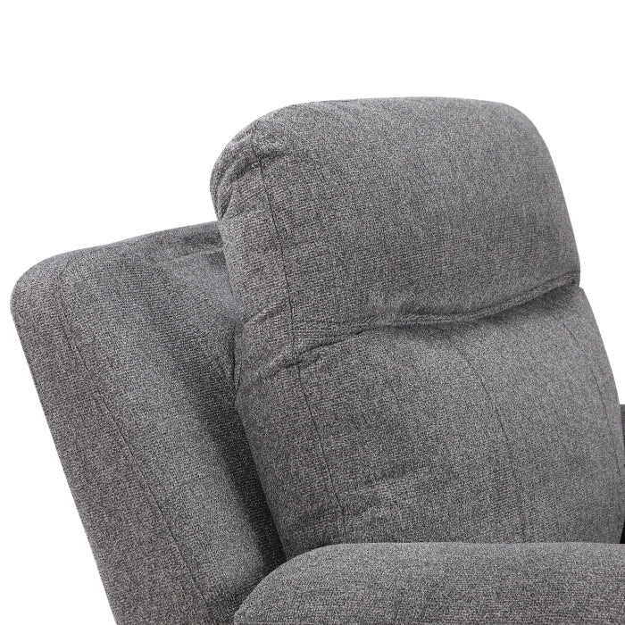 Centric Grey Power Double Reclining Sofa with Center Drop-down Cup Holders, Power Headrests, Power Lumbar Support, Wireless Charger, Bluetooth Speakers, Hidden Drawer and Charging Ports by Homelegance at Eve Furniture