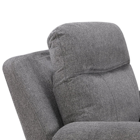 Centric Grey Power Double Reclining Sofa with Center Drop-down Cup Holders, Power Headrests, Power Lumbar Support, Wireless Charger, Bluetooth Speakers, Hidden Drawer and Charging Ports by Homelegance at Eve Furniture
