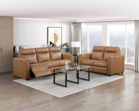 Equinox Brown Power Double Reclining Sofa with Rounded Track Arms by Homelegance at Eve Furniture