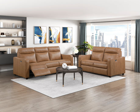 Equinox Brown Power Double Reclining Loveseat with Curved Track Arms by Homelegance at Eve Furniture