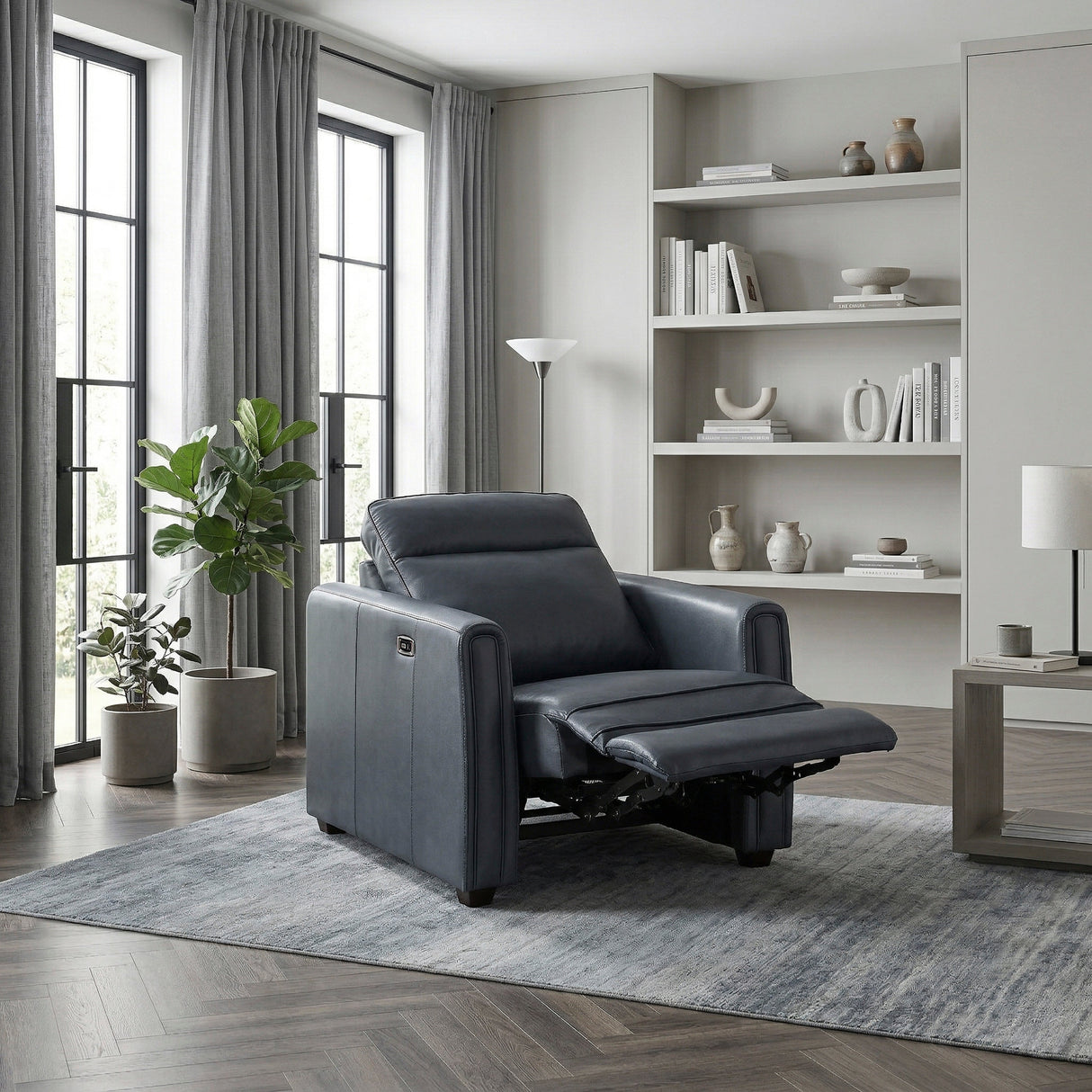 Equinox Navy Power Reclining Chair with Rounded Track Arms by Homelegance at Eve Furniture