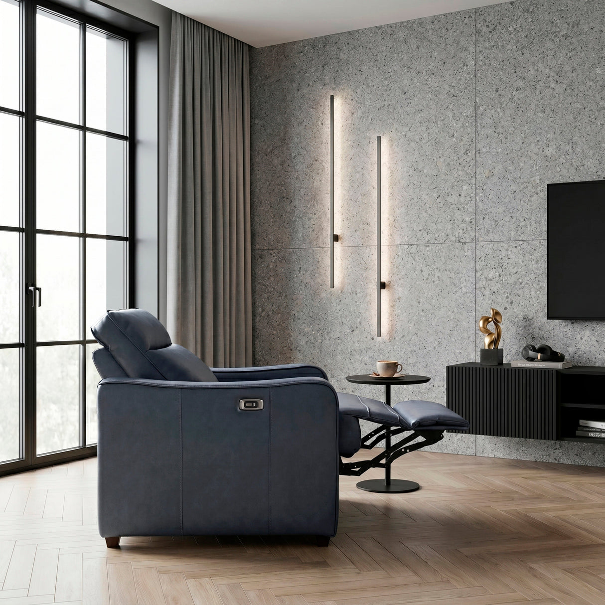 Equinox Navy Power Reclining Chair with Curved Track Arms by Homelegance at Eve Furniture