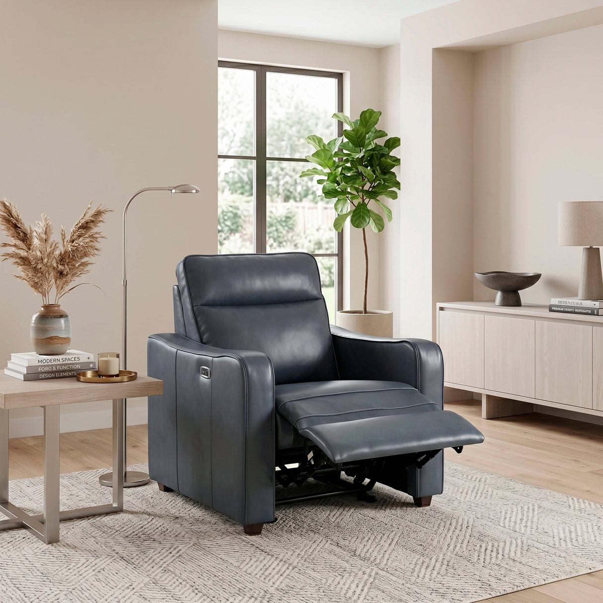 Equinox Navy Power Reclining Chair with Curved Track Arms by Homelegance at Eve Furniture