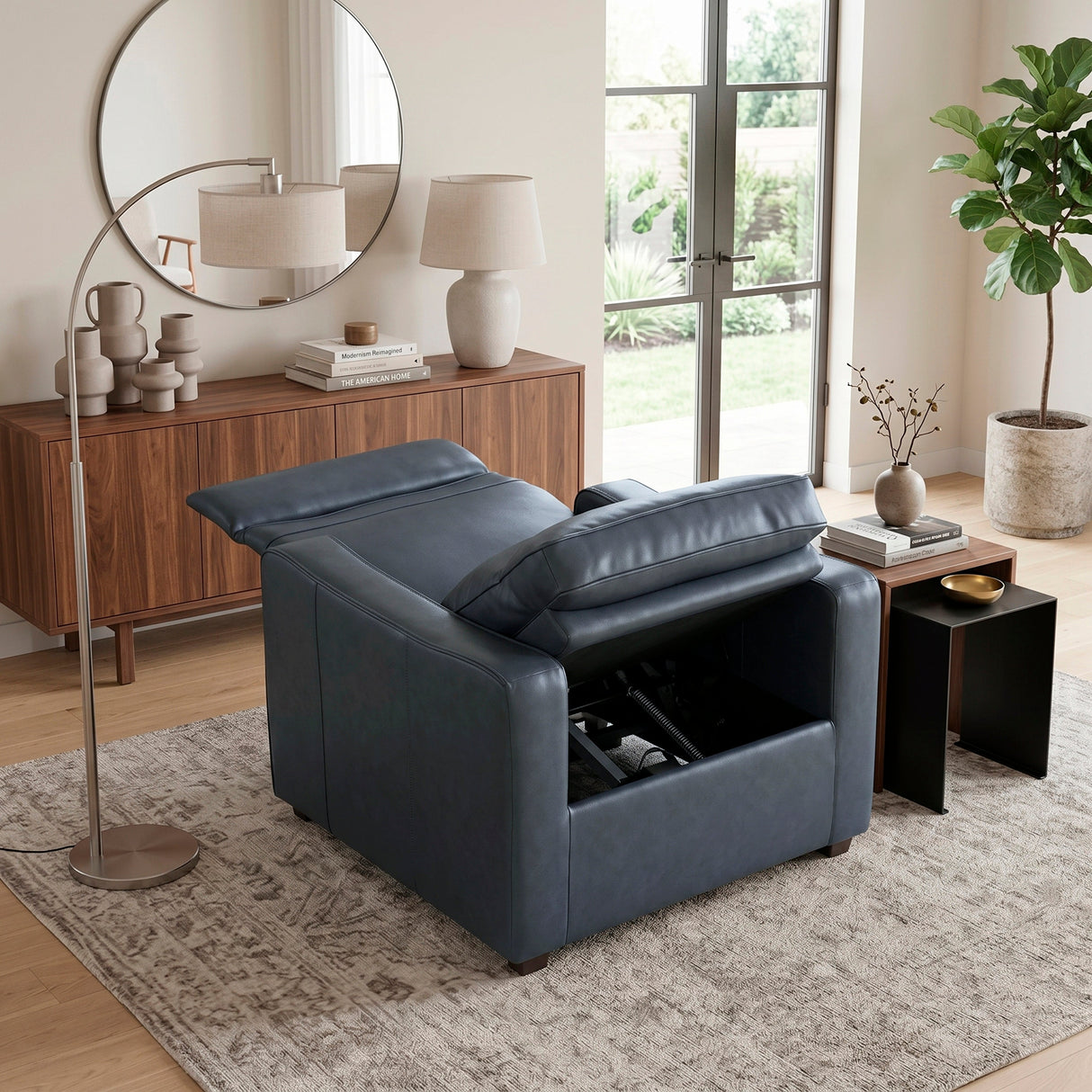 Equinox Navy Power Reclining Chair with Curved Track Arms by Homelegance at Eve Furniture