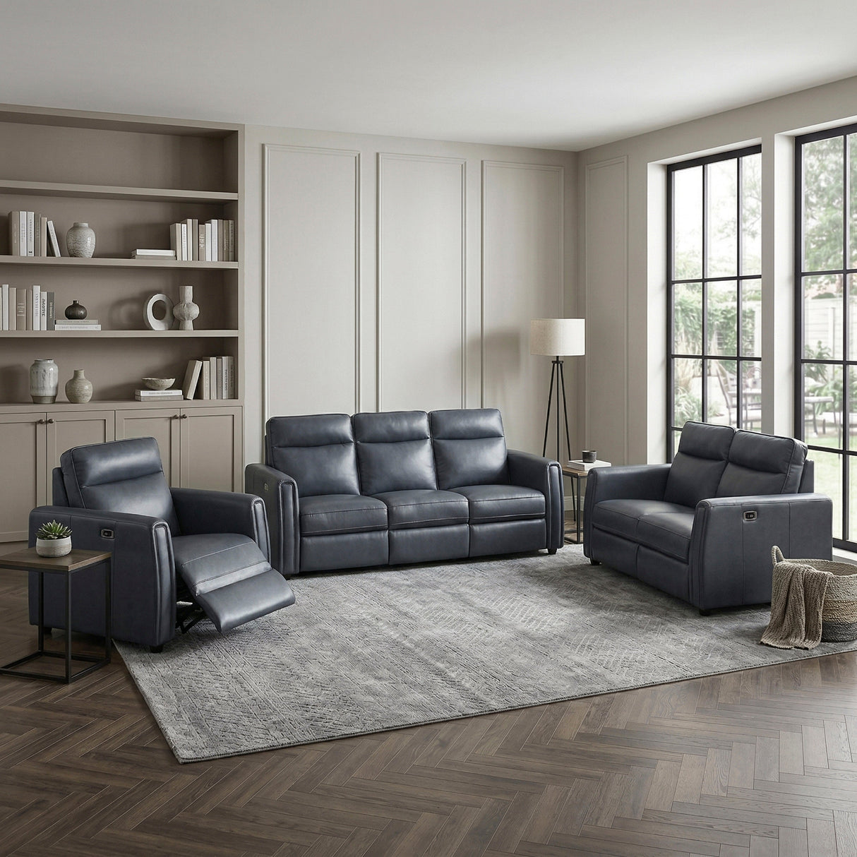 Equinox Navy Power Reclining Chair with Rounded Track Arms by Homelegance at Eve Furniture