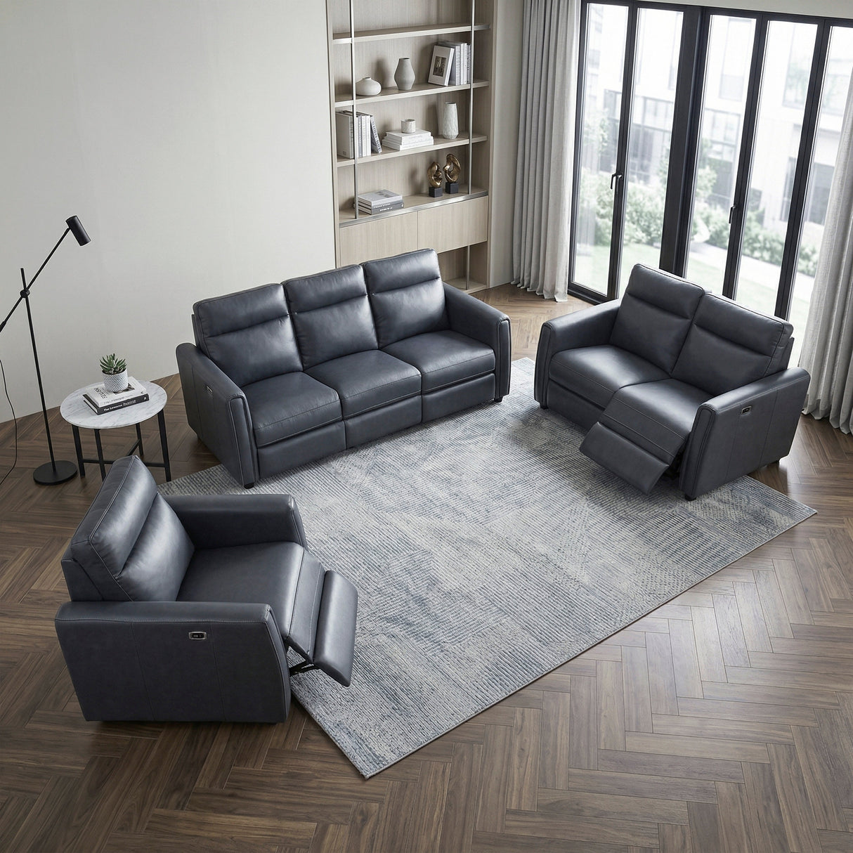 Equinox Navy Power Reclining Chair with Rounded Track Arms by Homelegance at Eve Furniture