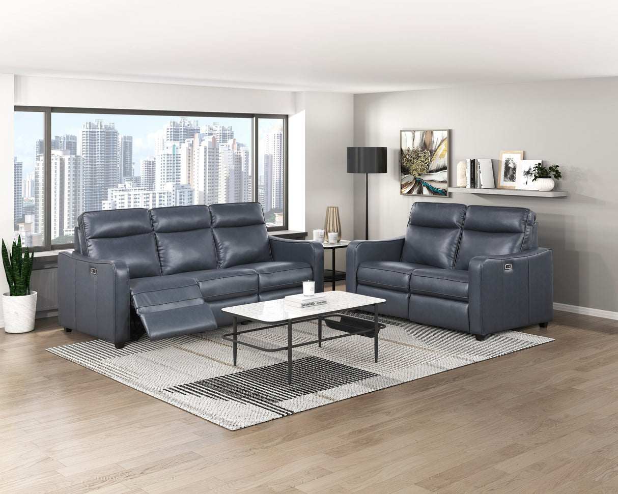 Equinox Navy Power Double Reclining Love Seat with Curved Track Arms by Homelegance at Eve Furniture