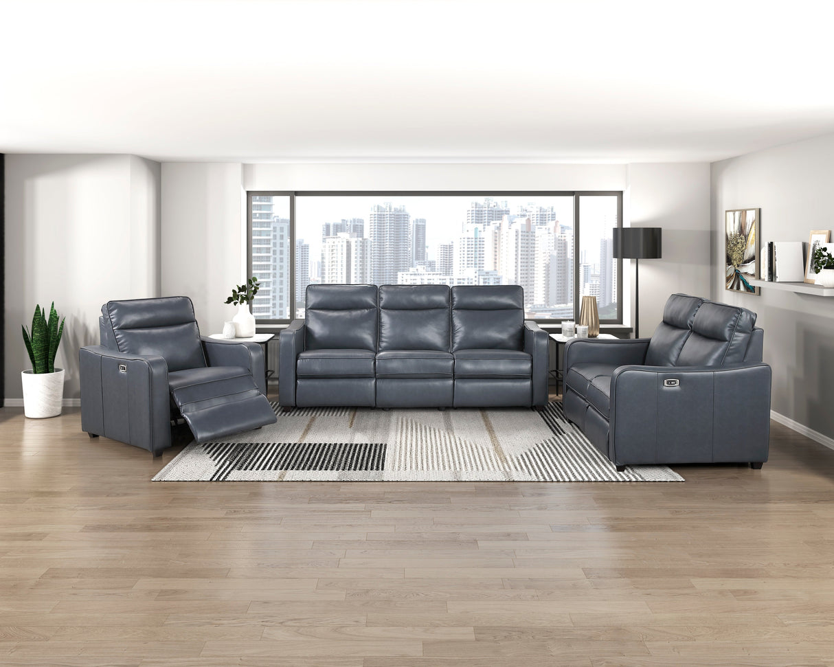 Equinox Navy Power Double Reclining Love Seat with Curved Track Arms by Homelegance at Eve Furniture