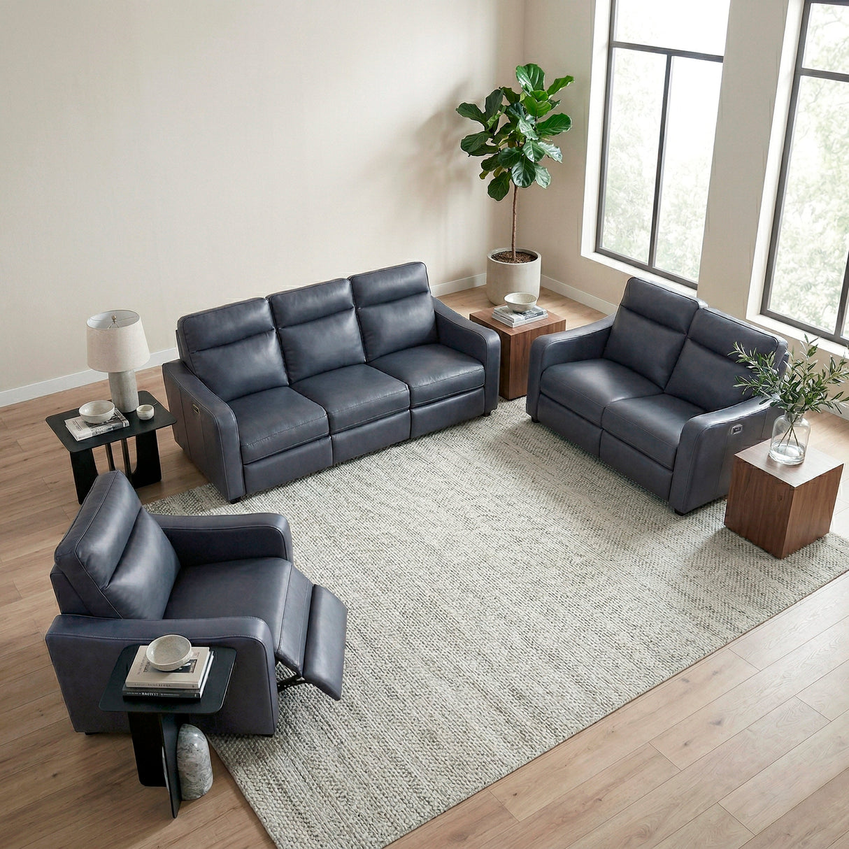 Equinox Navy Power Reclining Chair with Curved Track Arms by Homelegance at Eve Furniture
