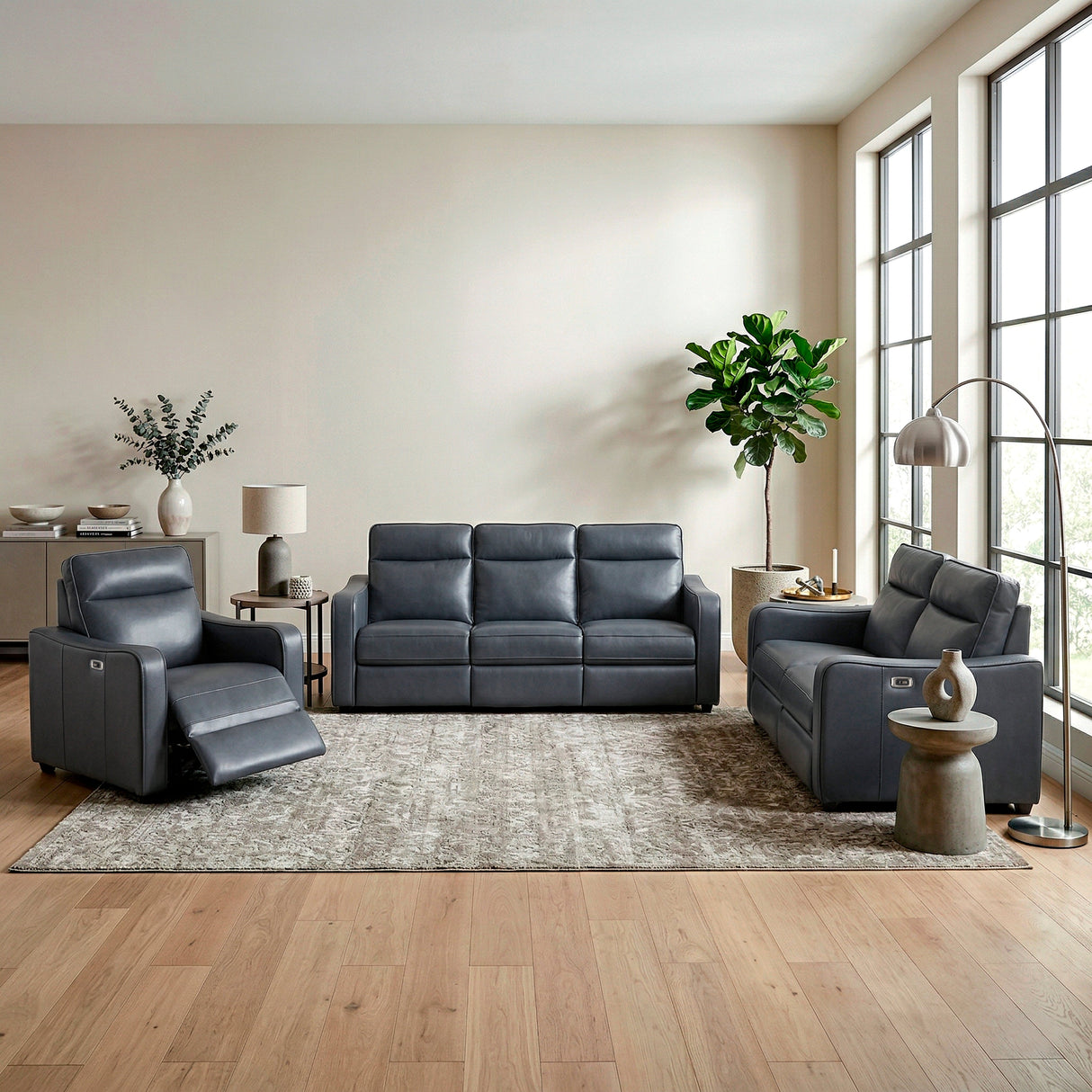 Equinox Navy Power Reclining Chair with Curved Track Arms by Homelegance at Eve Furniture