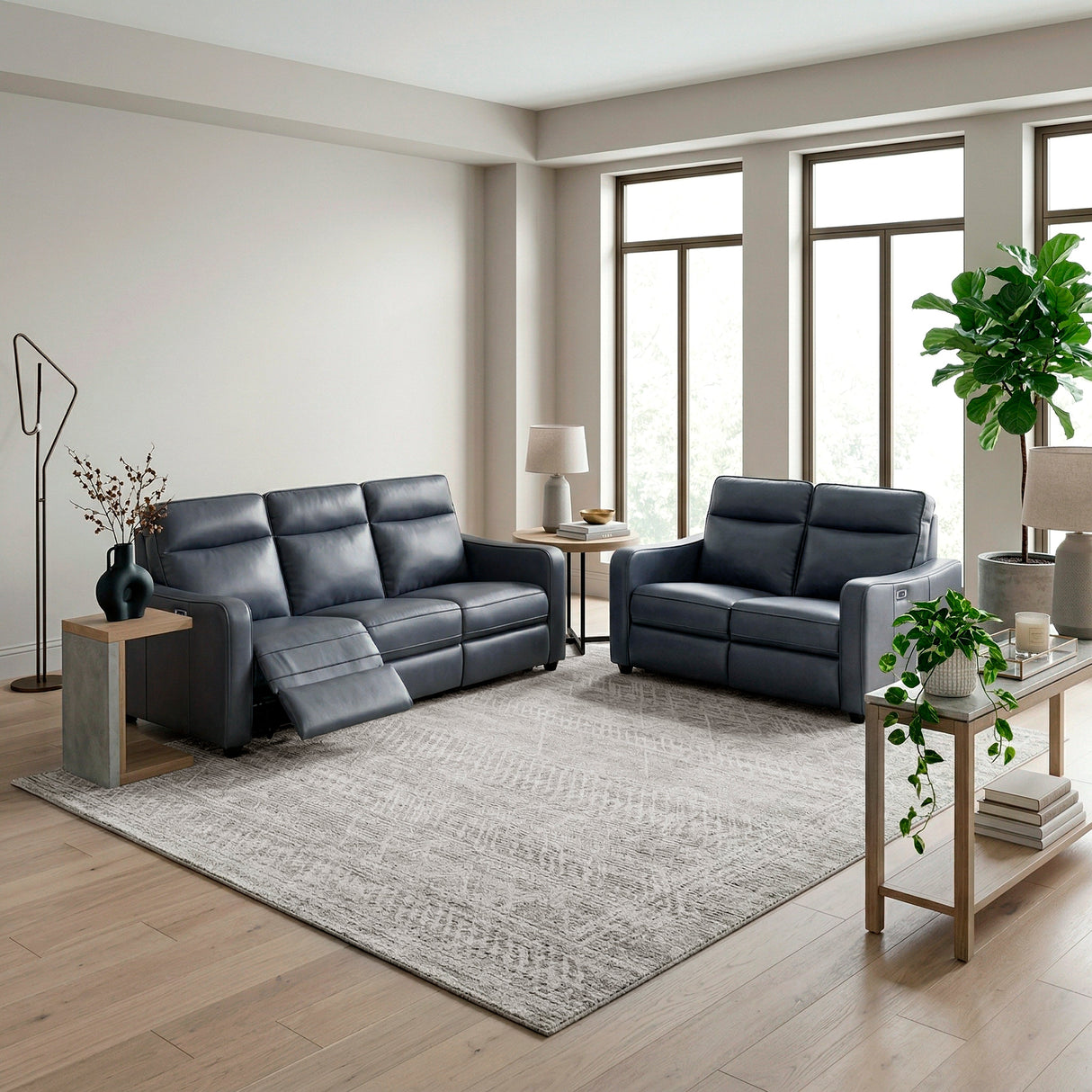 Equinox Navy Power Double Reclining Sofa with Curved Track Arms by Homelegance at Eve Furniture