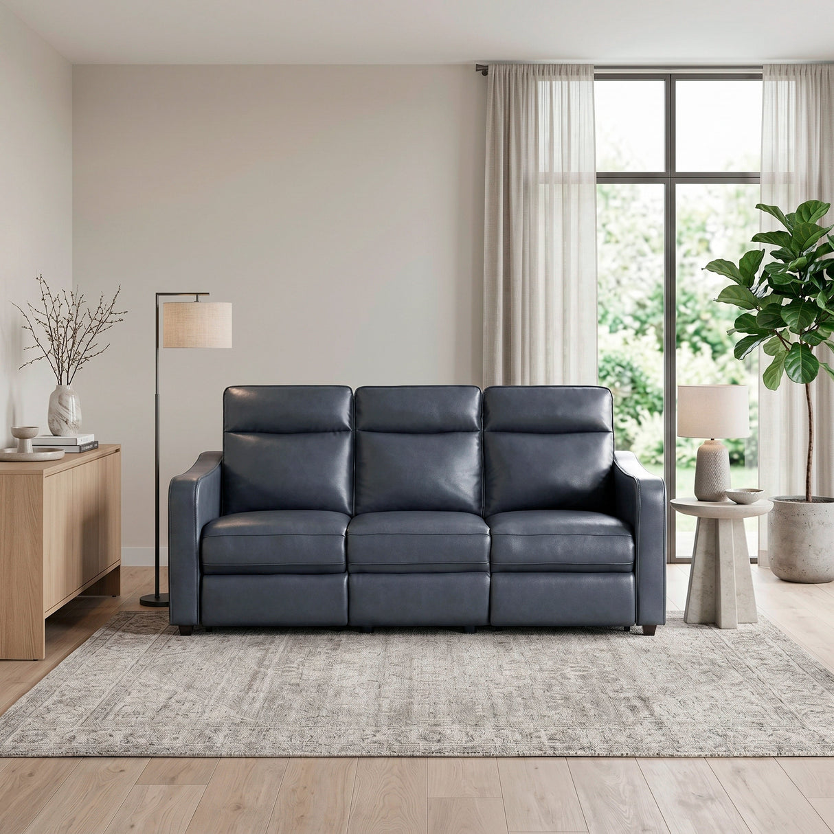 Equinox Navy Power Double Reclining Sofa with Curved Track Arms by Homelegance at Eve Furniture